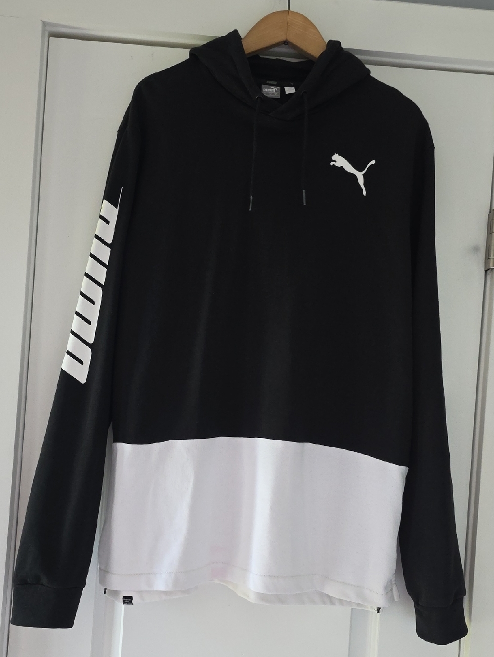 Puma Men's Black & White Hooded Pullover Sweatshirt